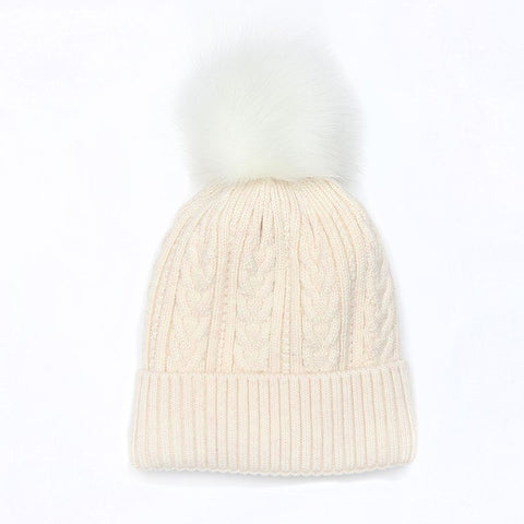 PM Oatmeal Lined Knit Faux Fur Bobble Hat