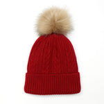 PM Red Lined Knit Faux Fur Bobble Hat