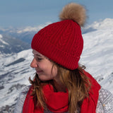 PM Red Lined Knit Faux Fur Bobble Hat