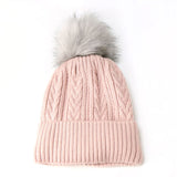 PM Pale Pink Lined Knit Faux Fur Bobble Hat