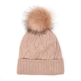 PM Diamond Knit Hat with Faux Fur Bobble - Pink