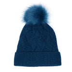 PM Diamond Knit Hat with Faux Fur Bobble - Teal