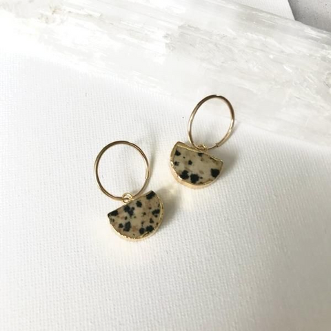 Decadorn Earrings-Mini Semi Circle Hoop Dalmatian Jasper