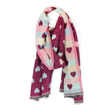 PM Pastel Mix Heart Pattern Scarf - Cherry