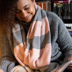 PM Soft Pastel Grey & Pink Wide Stripe Scarf