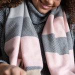 PM Soft Pastel Grey & Pink Wide Stripe Scarf