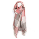 PM Check Blanket Scarf with Fringe - Pink & Soft Taupe