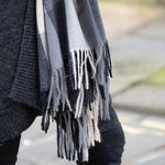 PM Check Blanket Scarf with Fringe - Black & Grey