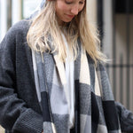 PM Check Blanket Scarf with Fringe - Black & Grey