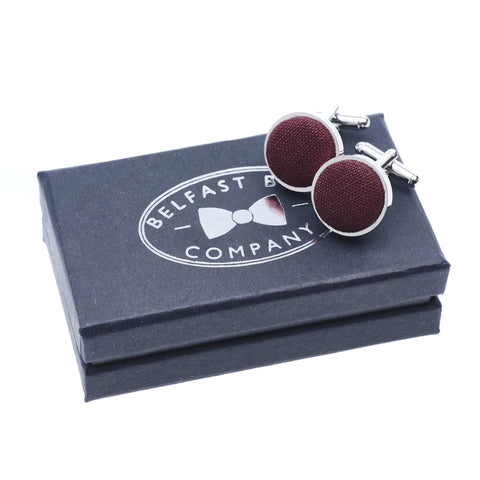 Belfast Bow Co Handmade Irish Linen Cufflinks-Burgundy