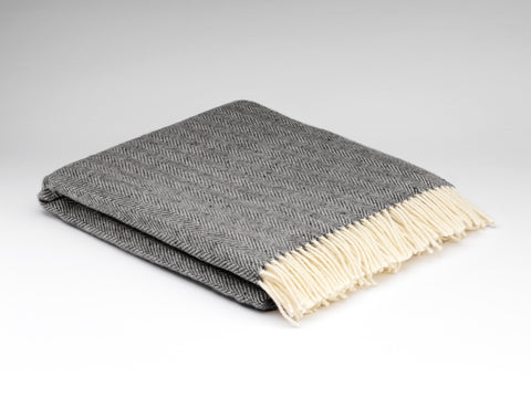 McNutt Irish Wool Blanket - Storm Grey Herringbone