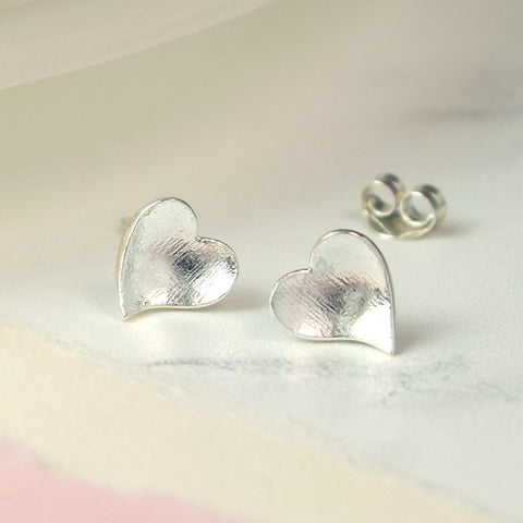 PM Sterling Silver Concave Heart Stud Earrings