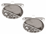 DLCO Rhodium Plated Cufflinks-Oval 1/3 Engraved