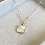 Decadorn Pendant Necklace - Mother of Pearl Gem Slice  - Gold