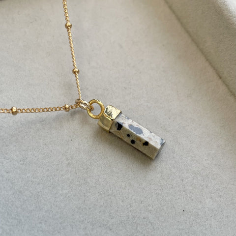 Decadorn Pendant Necklace - Dalmation Jasper Mini Wand  - Gold