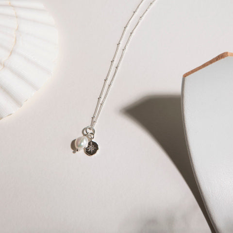 Decadorn Pendant Necklace - Sea Pearl &  Coin - Silver