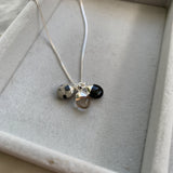 Decadorn Pendant Triple Necklace - Tiny Tumbled Dalmation Jasper, Quartz & Onyx - Silver