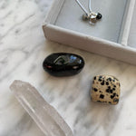 Decadorn Pendant Triple Necklace - Tiny Tumbled Dalmation Jasper, Quartz & Onyx - Silver