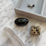 Decadorn Pendant Triple Necklace - Tiny Tumbled Dalmation Jasper, Quartz & Onyx - Silver