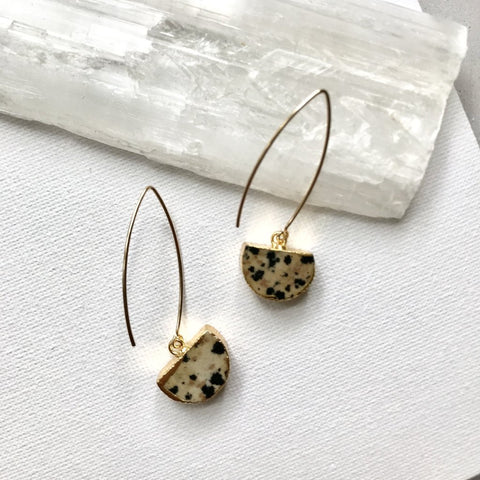 Decadorn Earrings-Mini Semi Circle Dropper- Dalmation Jasper