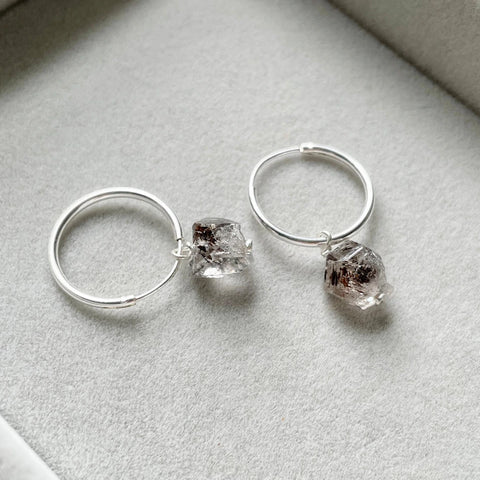 Decadorn Earrings - Herkimer Diamond Hoop - Silver