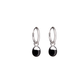 Decadorn Earrings - Tiny Tumbled Onyx Hoop - Silver