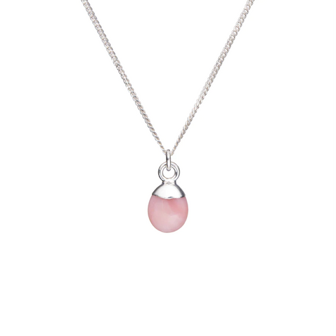 Decadorn Pendant Necklace - Tiny Tumbled Pink Opal - Silver