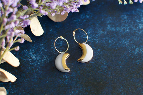 DC Crescent Moon Earrings - White