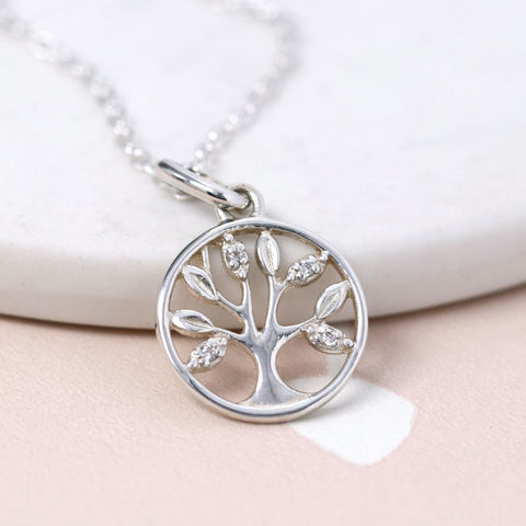 PM Sterling Silver Tree of Life Crystal Necklace