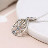 PM Sterling Silver Tree of Life Crystal Necklace