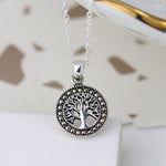 PM Sterling Silver Marcasite Tree Of Life Necklace