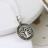 PM Sterling Silver Marcasite Tree Of Life Necklace
