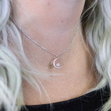 PM Sterling Silver Crystal Crescent Moon Necklace