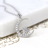 PM Sterling Silver Crystal Crescent Moon Necklace