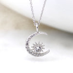 PM Sterling Silver Crystal Crescent Moon Necklace