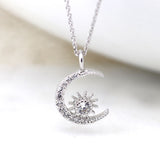 PM Sterling Silver Crystal Crescent Moon Necklace