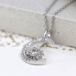 PM Sterling Silver Crystal Crescent Moon Necklace