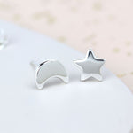 PM Sterling Silver Mismatched Moon & Star Earrings