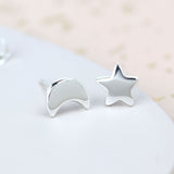 PM Sterling Silver Mismatched Moon & Star Earrings