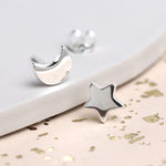 PM Sterling Silver Mismatched Moon & Star Earrings