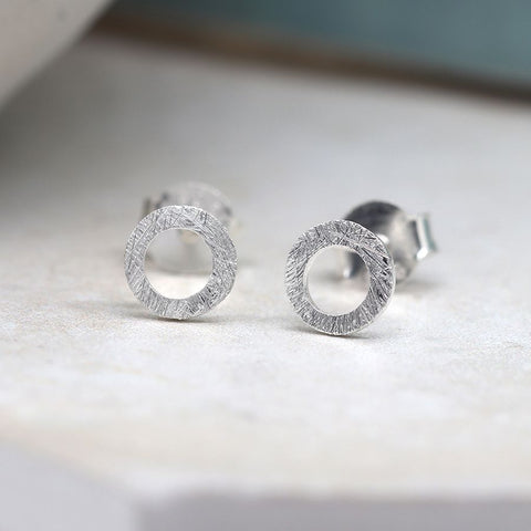 PM Scratched Circle Stud Earrings