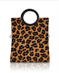 Italian Leather 4 Way Handbag & Pouch-Leopard