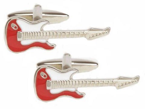 DLCO Rhodium Plated Cufflinks-Red & White Electric Guitar