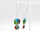 Lisa Marsella Long Decending Double Dome Earrings - Orange Lime & Turquoise