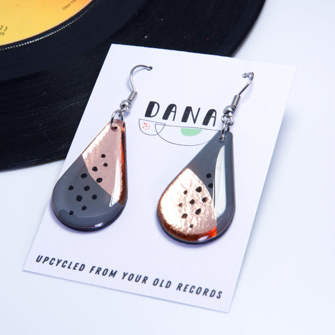 Dana Teardrop Dangle Earrings - Grey/Copper/Black Dots