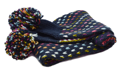 PM Navy Knit Multicolour Pom Pom Winter Scarf
