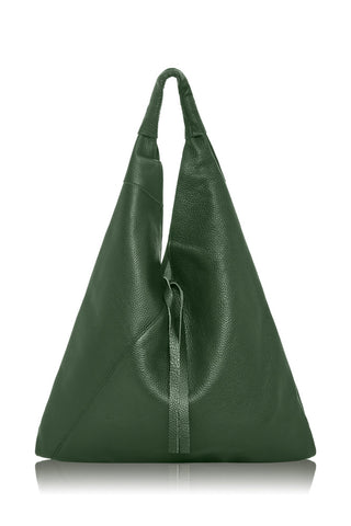 Italian Leather Slouch Handbag-Olive