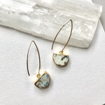 Decadorn Earrings-Mini Semi Circle Dropper-Kiwi Jasper
