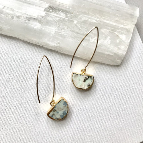Decadorn Earrings-Mini Semi Circle Dropper-Kiwi Jasper