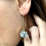 Decadorn Earrings-Mini Circle Dropper-Kiwi Jasper Gold